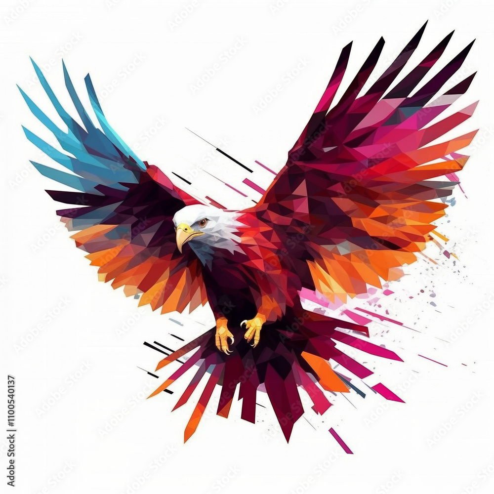 Obraz premium Polygonal multicolor image of a flying eagle.