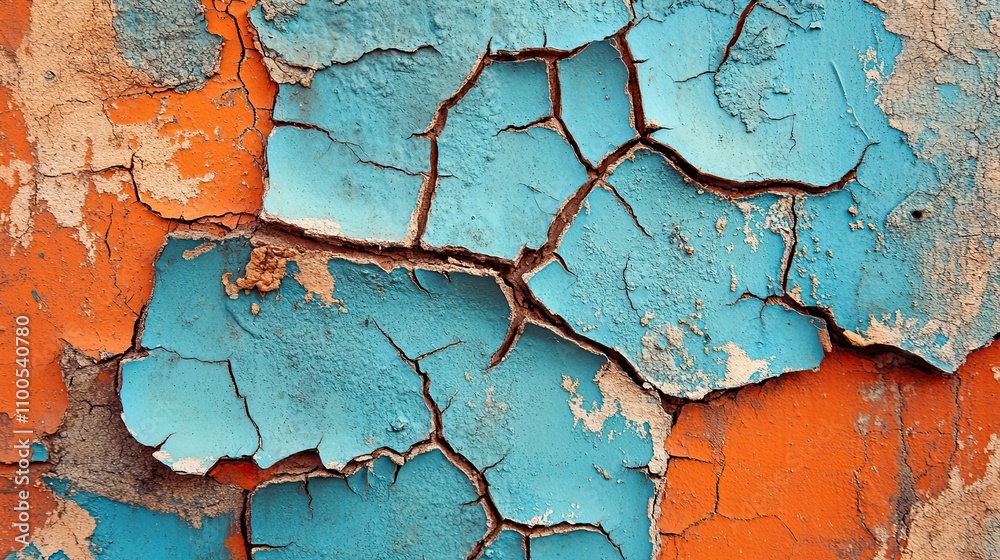 Obraz premium Cracked and Peeling Blue and Orange Paint on a Surface