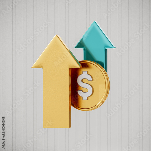 Dollar Growth Concept with Gold and Teal Arrows - Economic Progress Icon