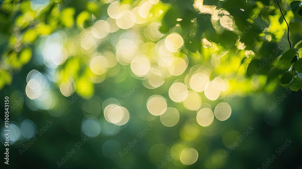Fototapeta premium Defocused Green Foliage with Circular Bokeh Lights