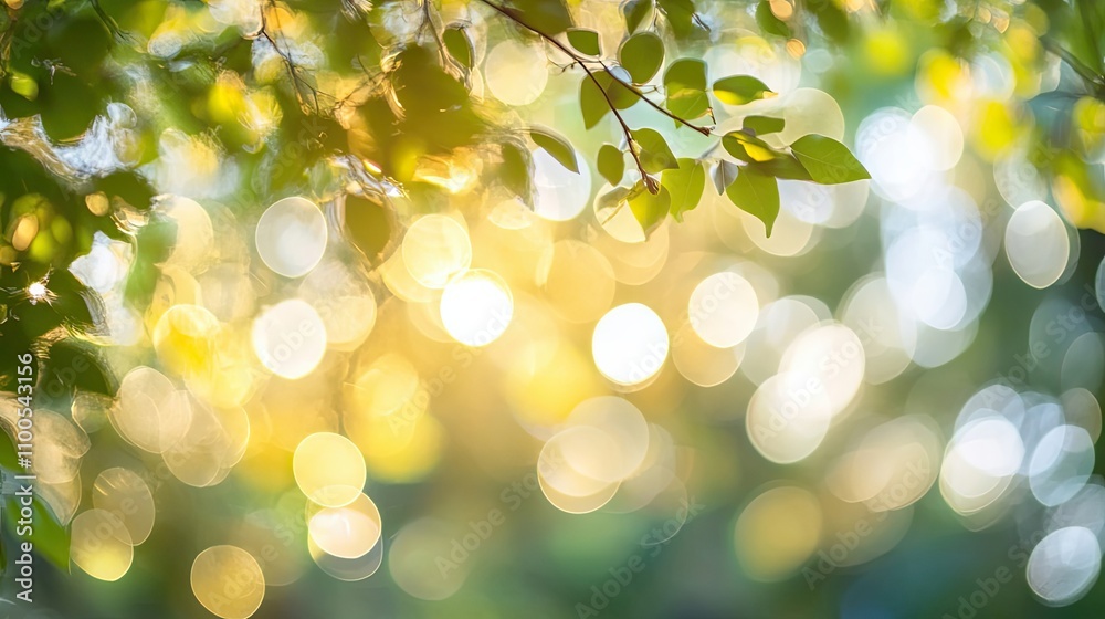 Obraz premium Abstract Green Leaf Background with Bokeh Lights