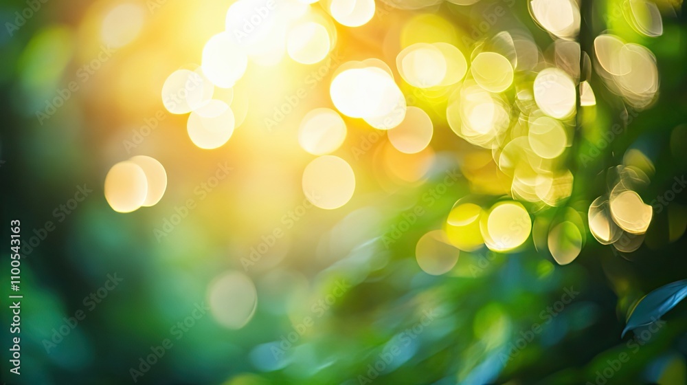 Obraz premium Abstract Blurred Green and Yellow Background with Bokeh Lights