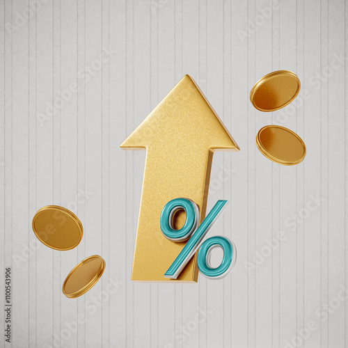 Financial growth icon with upward arrow and coins 3D 