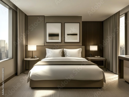 Elegant Hotel Room with Views of Cityscape