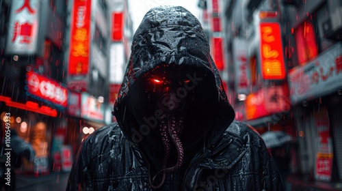 A cyberpunk man with an octopus for a head photo