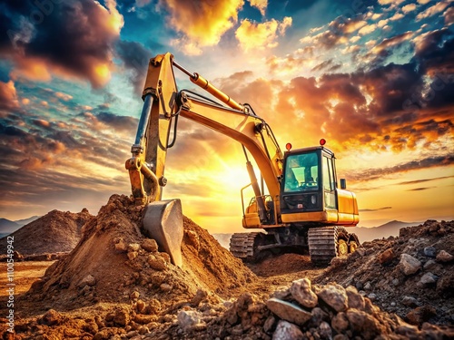 Wallpaper Mural A Close-Up View of a Backhoe Digging Soil for Foundation at a Construction Site, Showcasing Heavy Machinery in Action with Soil and Dirt Flying Torontodigital.ca