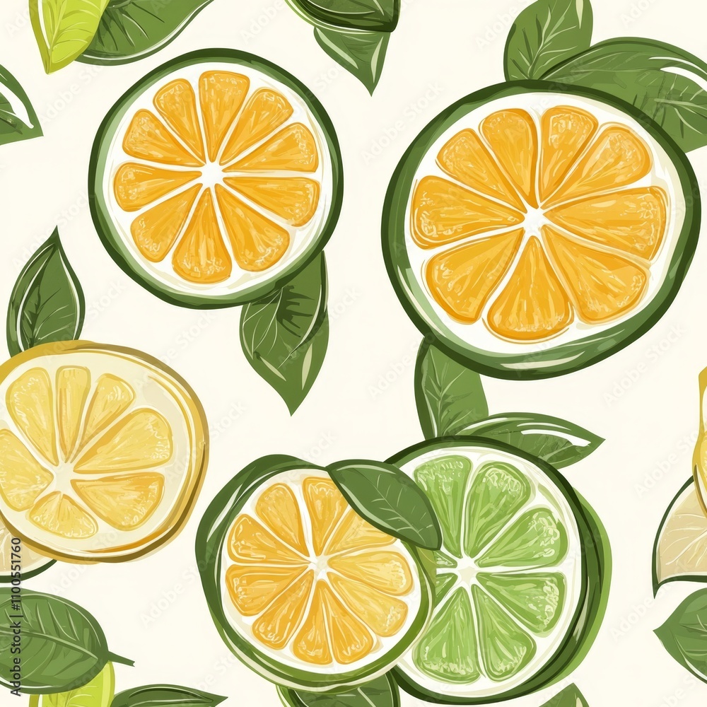 Obraz premium Citrus Fruit Pattern with Leaves