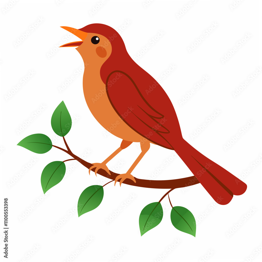 A graceful vector illustration of a Nightingale bird singing sweetly while perched on a tree branch, perfect for nature, wildlife, and music-inspired designs. A graceful vector illustration of a Nightingale bird singing sweetly while perched on a tree branch, perfect for nature, wildlife, and music-inspired designs.