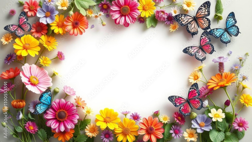 Floral frame with butterflies and flowers perfect for design projects, butterflies, vector Floral frame with butterflies and flowers perfect for design projects, butterflies, vector