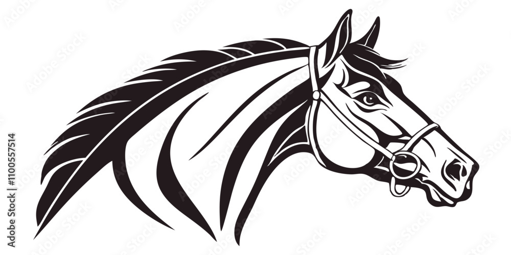 Fototapeta premium Horse head black silhouette isolated on transparent background or white background. Vector