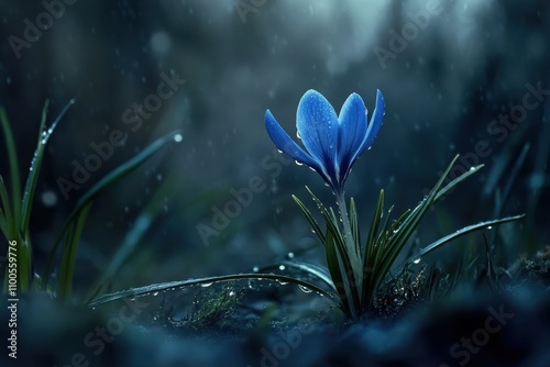 vibrant blue crocus flowering on slender photo