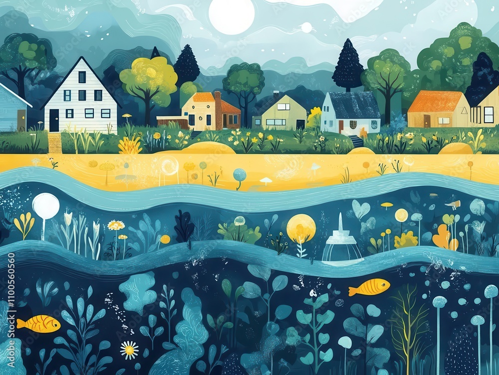 Fototapeta premium Water conservation infographic with bright visuals, ecofriendly tips, clean design