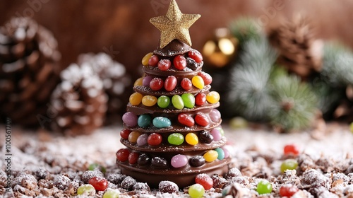 A Delicious Chocolate Christmas Tree Decorated with Colorful Jelly Beans