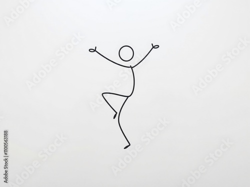 A minimalist vector stick figure in a dynamic dancing pose, one leg raised, arms extended.