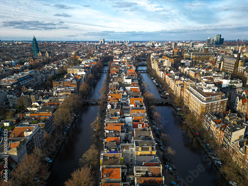 Photography Canals of Amsterdam as seen from above with a drone