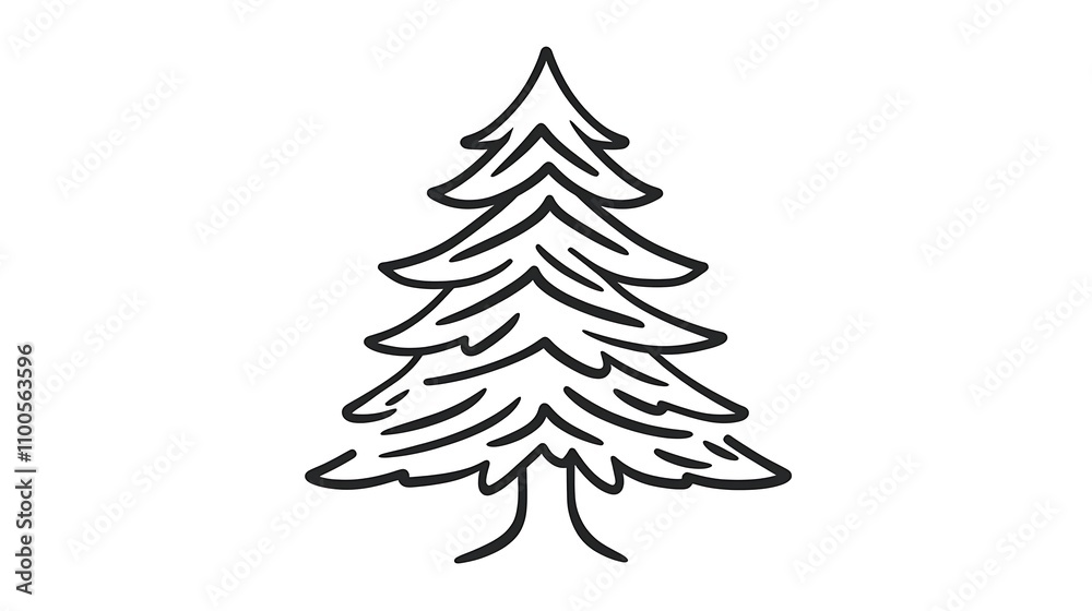 Fototapeta premium A simple line drawing of a pine tree designed as a coloring page for ages 5-7. The image uses clean, bold outlines and excludes color fill, 