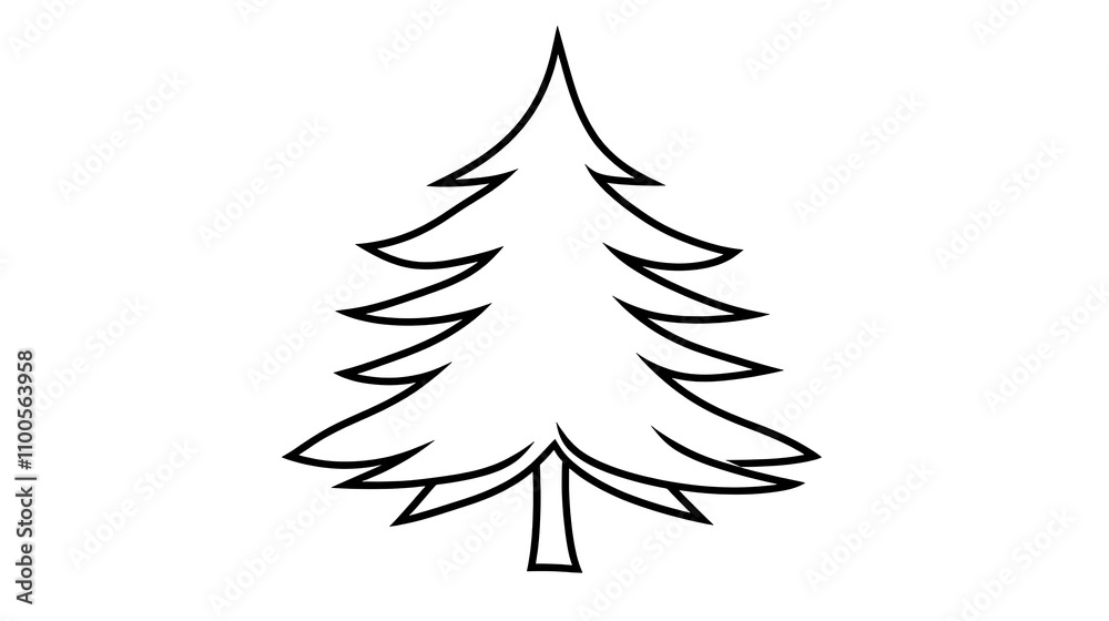 Fototapeta premium A children's coloring page with an extremely simple drawing of a pine tree. The design is made with clean, thick outlines and no frame, shadows, or details, making it perfect for kids aged 5-7