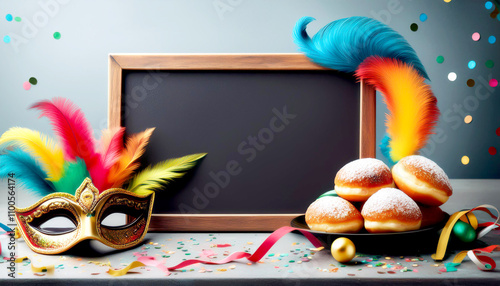 Tafel mit Textfreiraum, Kreppel und Konfetti drum herum  photo