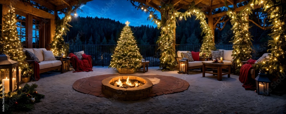 Fototapeta premium Fabulous Merry Christmas and Happy New Year Scene Featuring Iconic Landmarks, Sparkling Ornaments, and Cozy Lights in an Enchanting Holiday Atmosphere