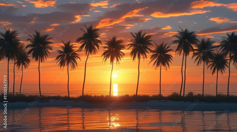 Obraz premium Enchanting Tropical Sunset: Nature's Colorful Masterpiece