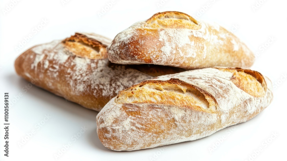 Naklejka premium Ciabatta bread isolated on white background, full depth of field