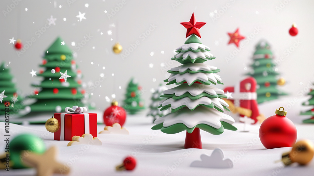 Obraz premium Cute Christmas tree theme with white background,