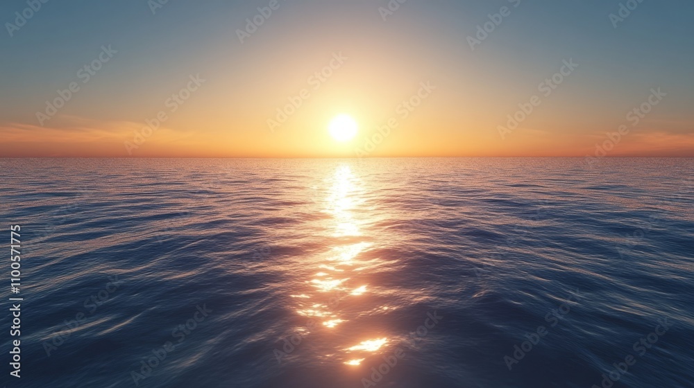 Fototapeta premium Serene Sunset Over Calm Ocean Waves
