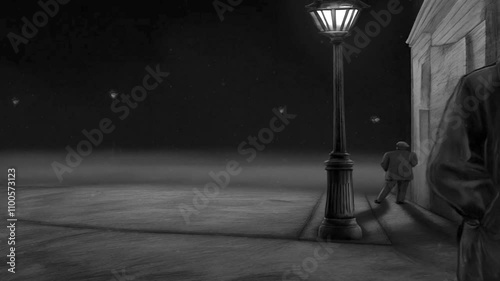alone men walking for the city at night dark style composition paint animated animation