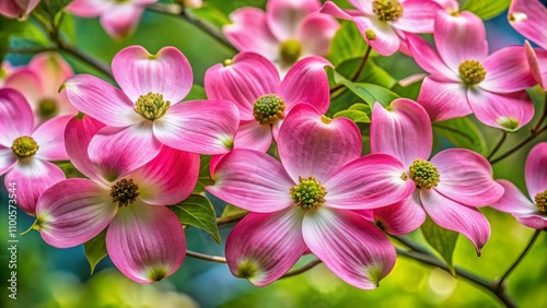 Aerial View of Vibrant Pink Dogwood Blooms on Branches Capturing the Essence of Springtime Beauty and Nature's Splendor in a Lush Green Landscape
