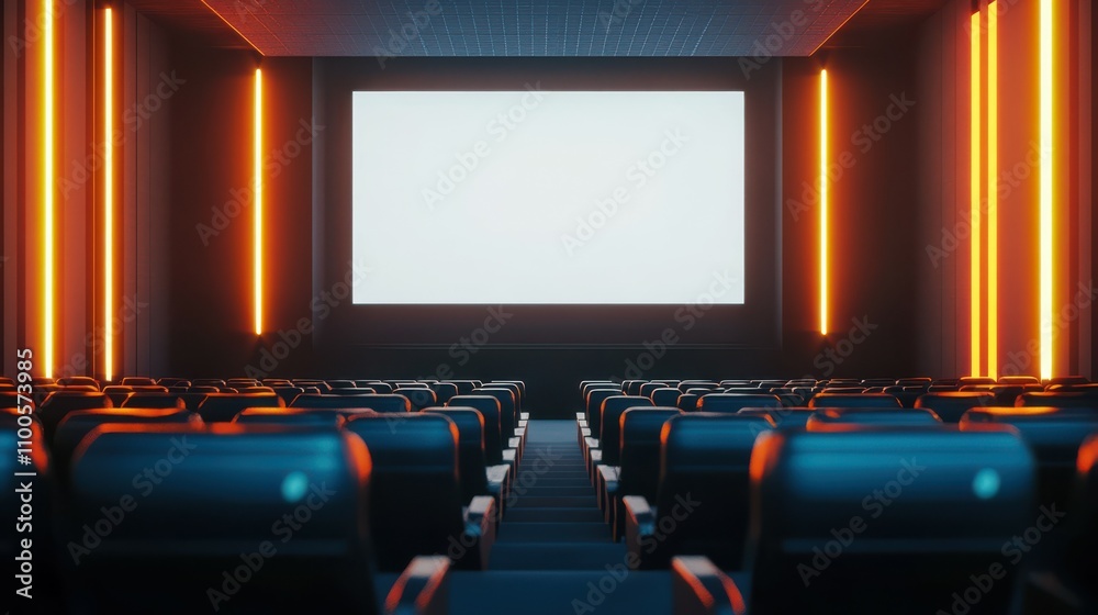Obraz premium Empty modern movie theatre interior with screen and seats