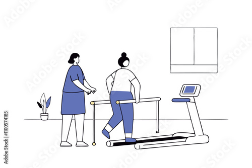 Rehabilitation center, stabilization of medical conditions. Vector flat illustration