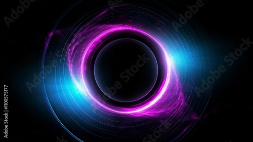 Glowing Blue Circle on Black Background Fractal Art Illustration