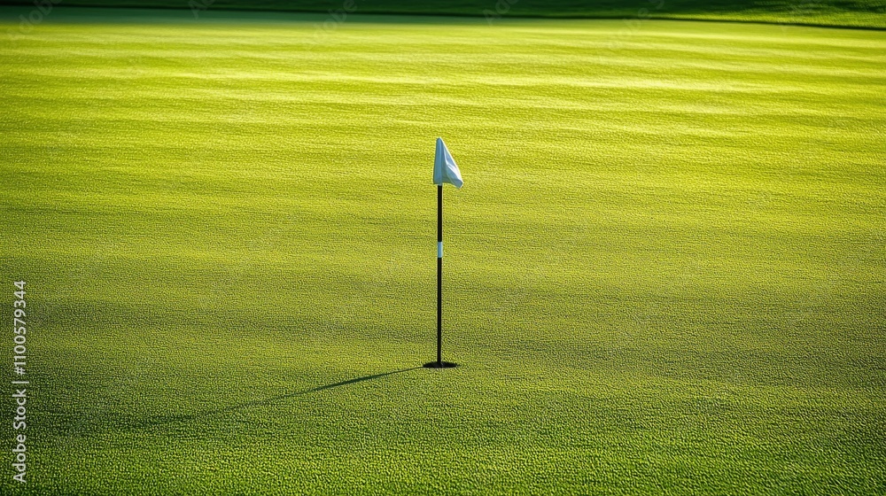 Obraz premium A golf green with a focus on the grass texture and flagstick, outdoor setting with morning light, Dynamic style