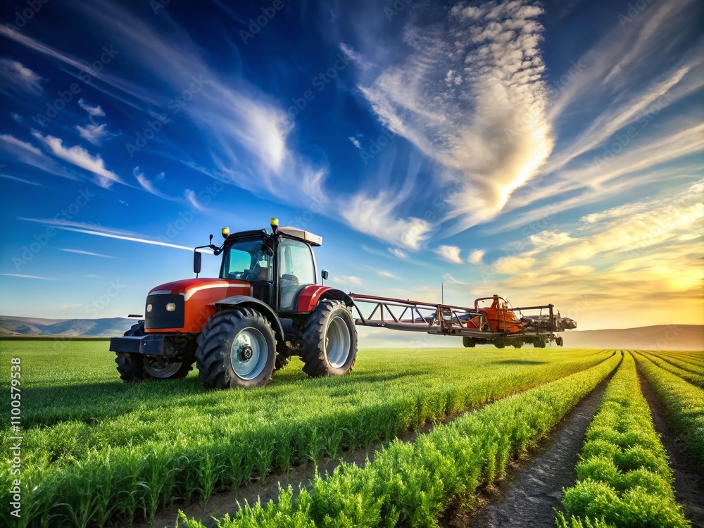 Fototapeta premium Architectural Photography of a Modern Tractor Sprayer in an Agricultural Landscape Showcasing Innovative Design and Functionality for Sustainable Farming Practices
