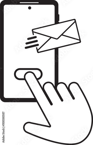 Illustration of a finger pressing a button with a fast message delivery icon featuring an envelope and motion lines