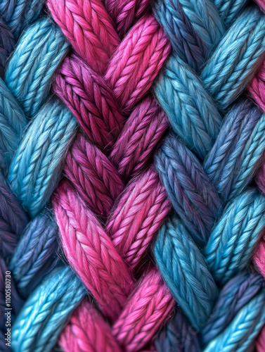 Colorful braided rope texture close-up.