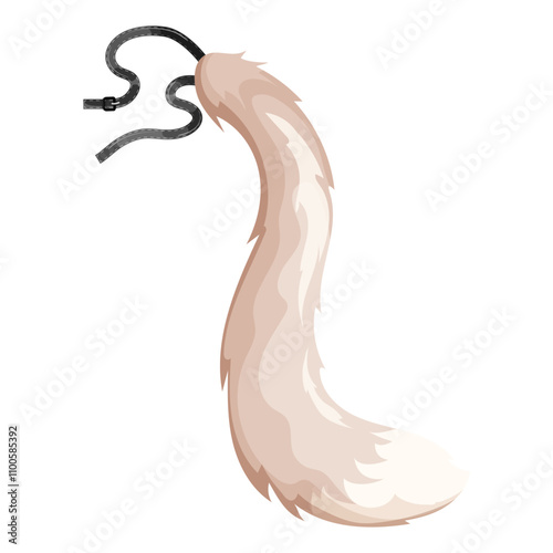 Fluffy cat tail with strap for carnival party in the form of a cat. Accessory for therian subculture, quadrobics. Accessory for a festive or holiday costume, perfect for theme parties or events