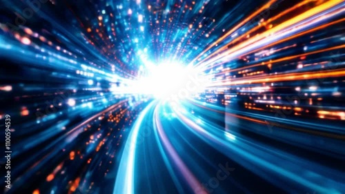 Abstract view of a stream of computer data and binary code. Concept of information highways and high-speed broadband connections.