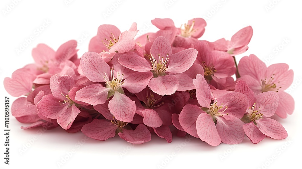 Naklejka premium A bunch of pink crab apple blossoms on a white background