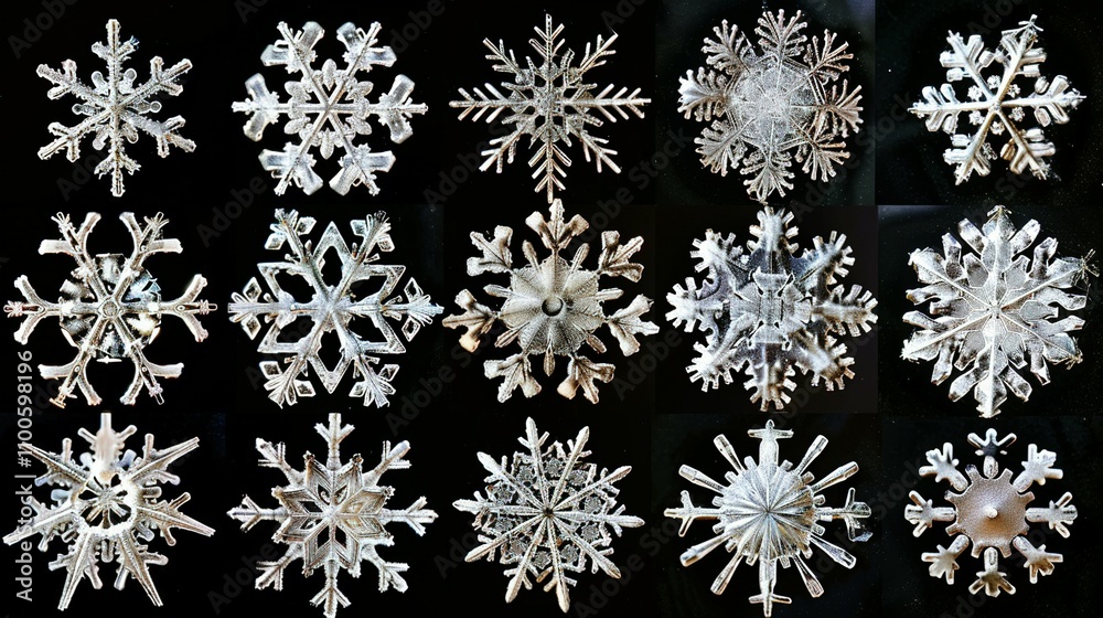 A Collection Of Intricate Unique Natural Snowflakes