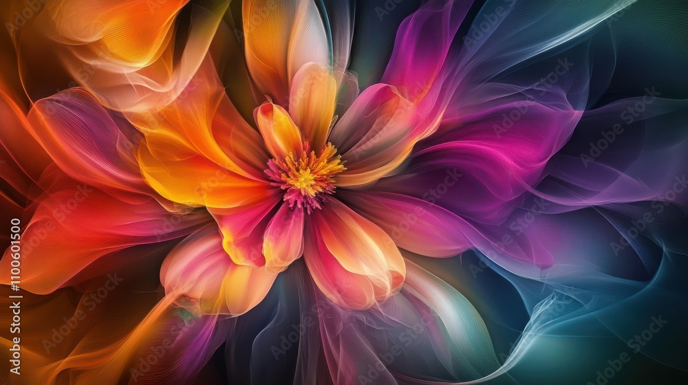 Fototapeta premium vibrant abstract flower design with swirling petals and bold color transitions, merging organic forms with artistic expression