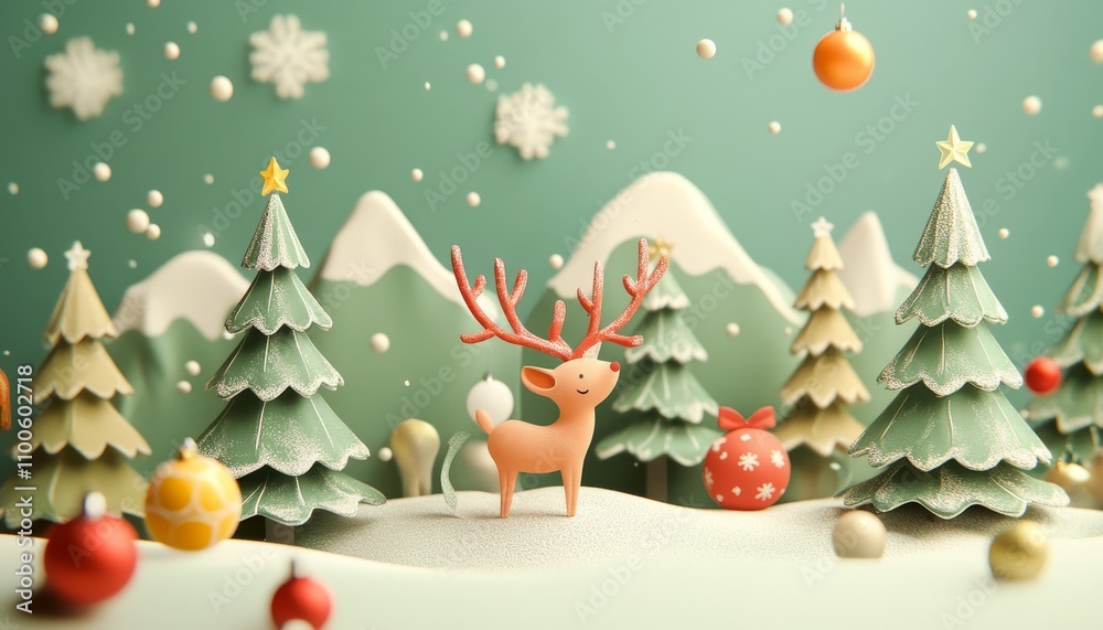 Fototapeta premium Festive holiday scene winter wonderland 3d art snowy landscape playful perspective whimsical design for cheerful decor