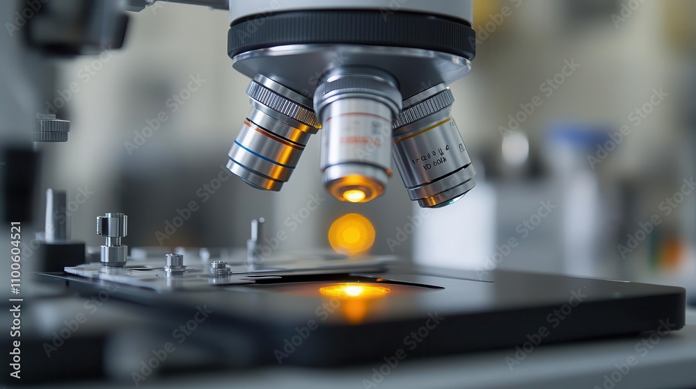 Cells under a microscope in bright lab, biological detail, natural laboratory lighting Cells under a microscope in bright lab, biological detail, natural laboratory lighting