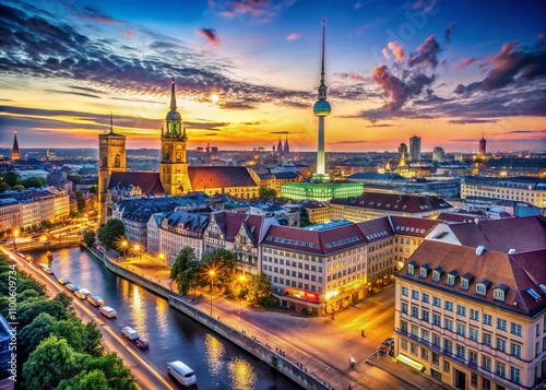 Captivating Low Light Photography Showcasing the Architectural Beauty of Germany and Its Federal States at Dusk, Highlighting Historic Landmarks and Vibrant City Life photo