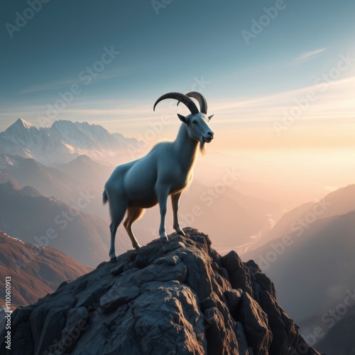 Capricorn goat illustration with mountainous landscape, mountain, rocky, goat, terrain, wilderness photo