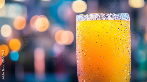 Close-Up Shot of Frosty Glass Filled with Refreshing Orange Juice