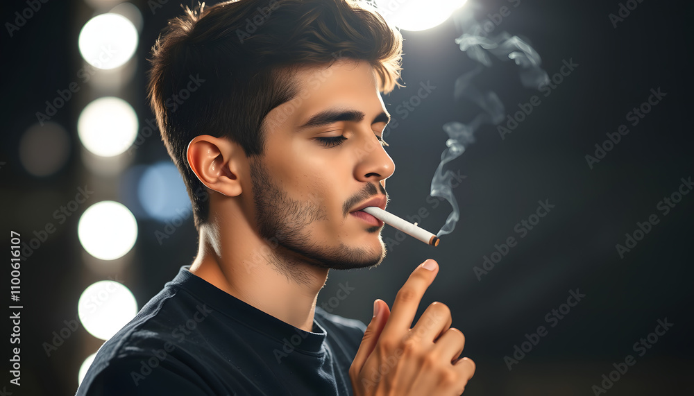 Fototapeta premium Young man lighting cigarette isolated with white highlights, png