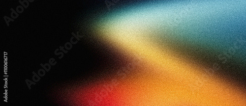 Abstract background, grainy yellow blue orange color gradient wave, black backdrop dark noise texture cover header wallpaper design