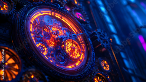 Wallpaper Mural Glowing Clockwork Gears 3D Illustration Torontodigital.ca