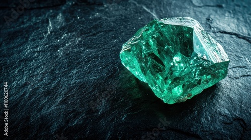 Wallpaper Mural Brilliant Green Crystal on Dark Stone Surface Shimmers in Light Torontodigital.ca